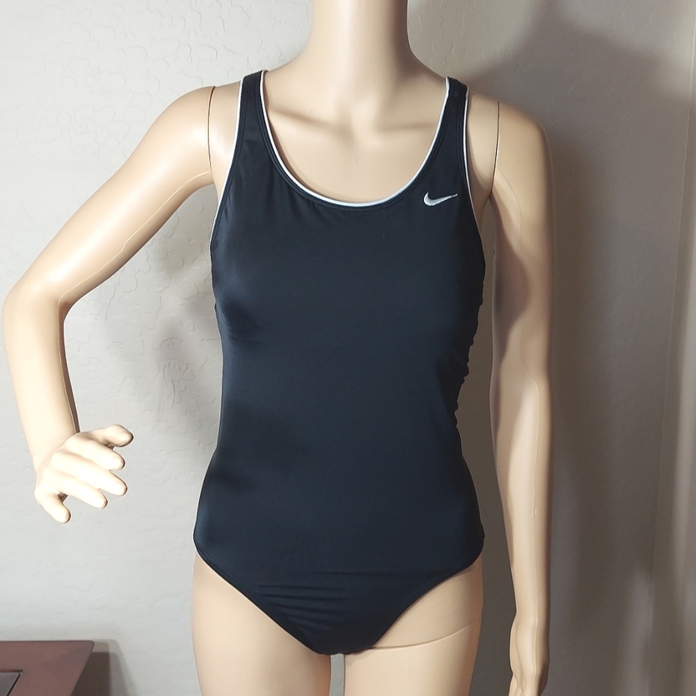 Nike Ladies One Piece Black With White Trim Open Back Medium Bathing Suit